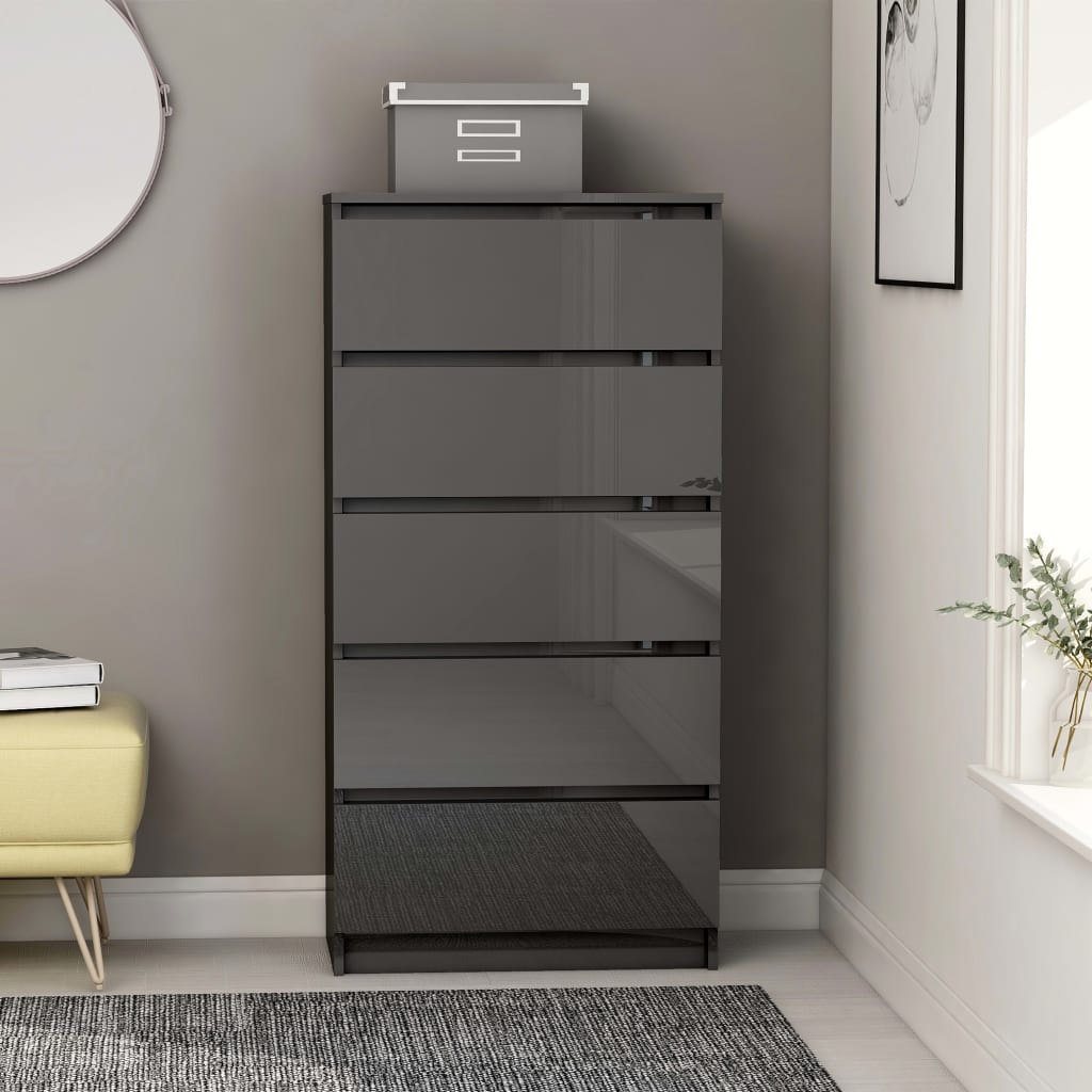 Hochglanz Grau Sideboard mit Schubladen 60x35x121 cm