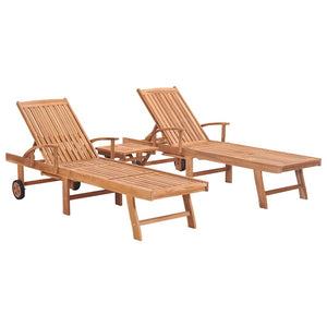 Sonnenliegen 2 Stk. mit Tisch Massivholz Teak