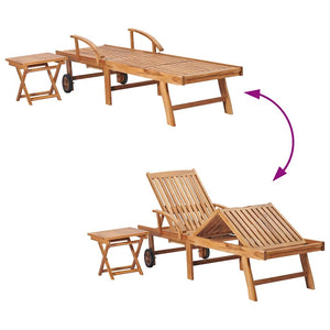 Sonnenliegen 2 Stk. mit Tisch Massivholz Teak