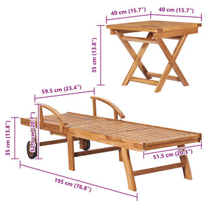 Sonnenliegen 2 Stk. mit Tisch Massivholz Teak