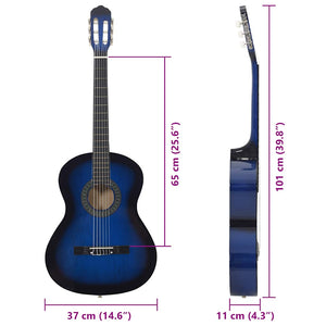 Blaue Anfänger-Klassikgitarre 4/4, 39 Zoll