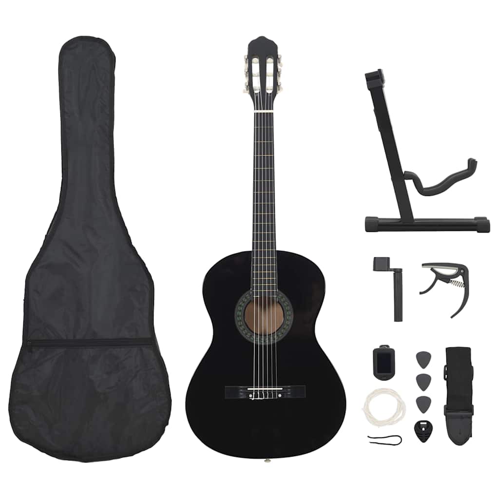 12-teiliges Klassikgitarren-Set Schwarz 4/4