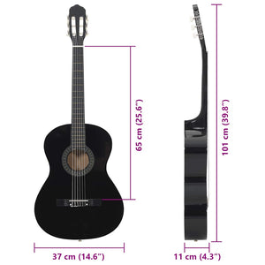 12-teiliges Klassikgitarren-Set Schwarz 4/4