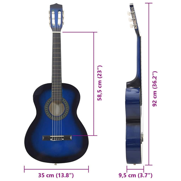 3/4 Klassikgitarren-Set Blau für Anfänger