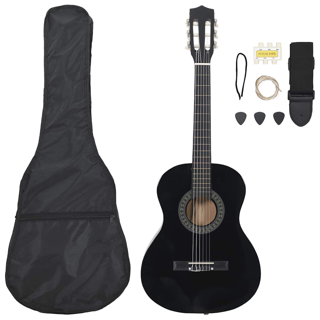 Klassikgitarren-Set für Anfänger, 3/4 Größe, Schwarz