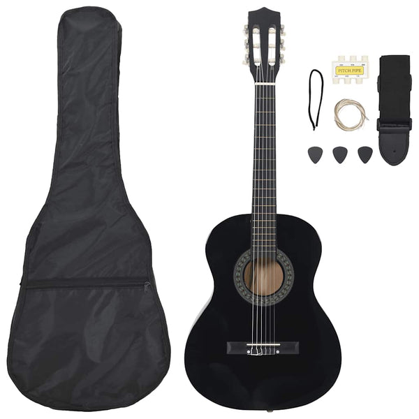 Klassikgitarren-Set für Anfänger, 3/4 Größe, Schwarz