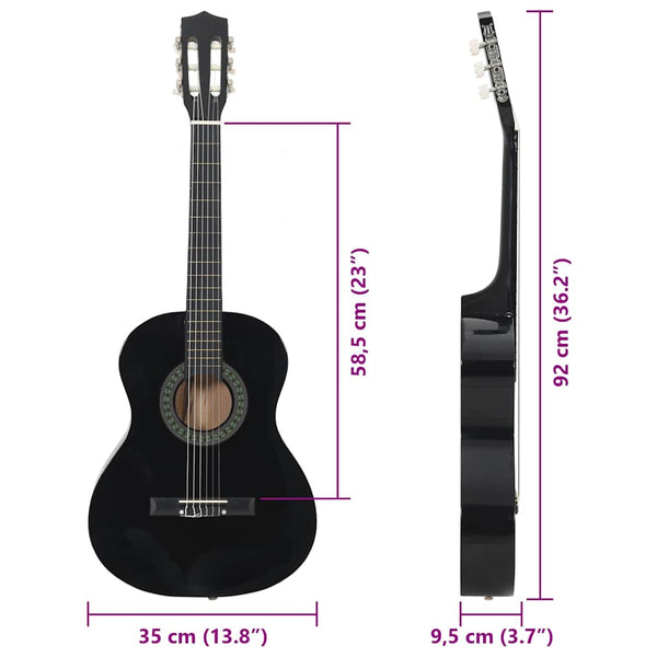 Klassikgitarren-Set für Anfänger, 3/4 Größe, Schwarz