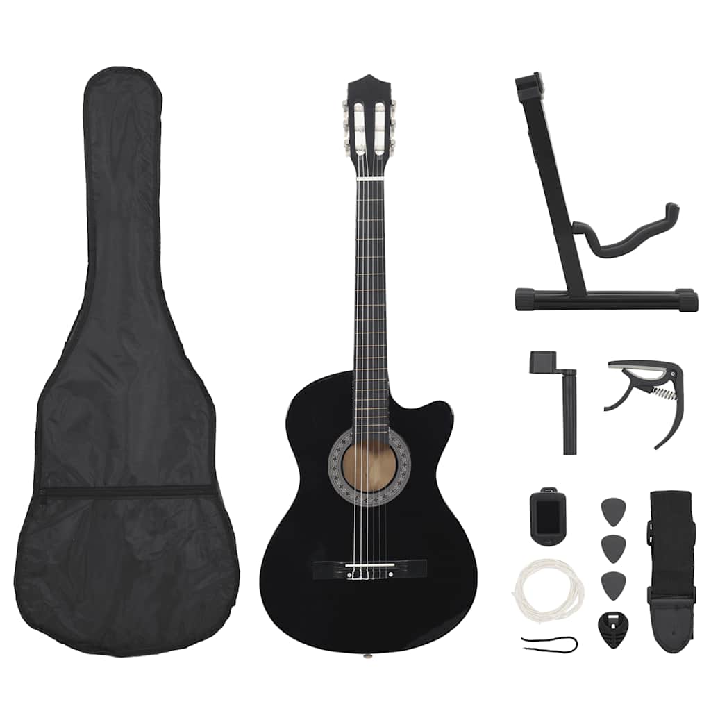 Westerngitarre Set Schwarz 38 Zoll