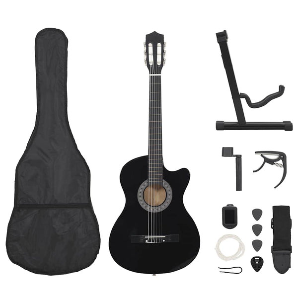 Westerngitarre Set Schwarz 38 Zoll
