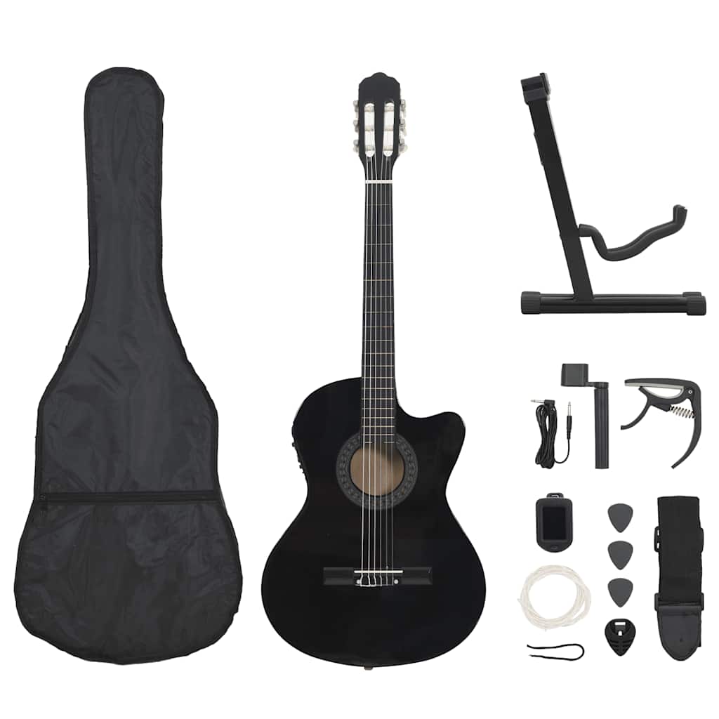Western Gitarren-Set mit Equalizer Schwarz, 12-teilig