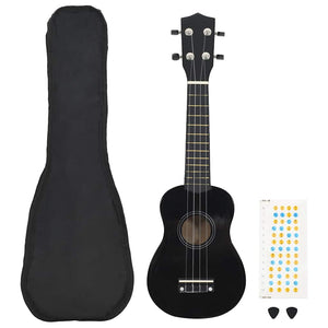Schwarzes Sopran-Ukulele-Set für Kinder mit Tasche, 21 Zoll