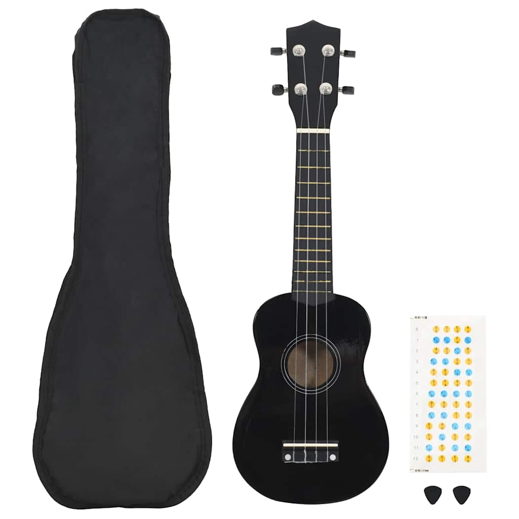 Schwarzes Sopran-Ukulele-Set für Kinder mit Tasche, 21 Zoll