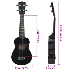Schwarzes Sopran-Ukulele-Set für Kinder mit Tasche, 21 Zoll