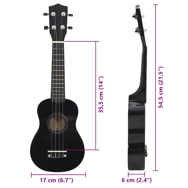 Schwarzes Sopran-Ukulele-Set für Kinder mit Tasche, 21 Zoll