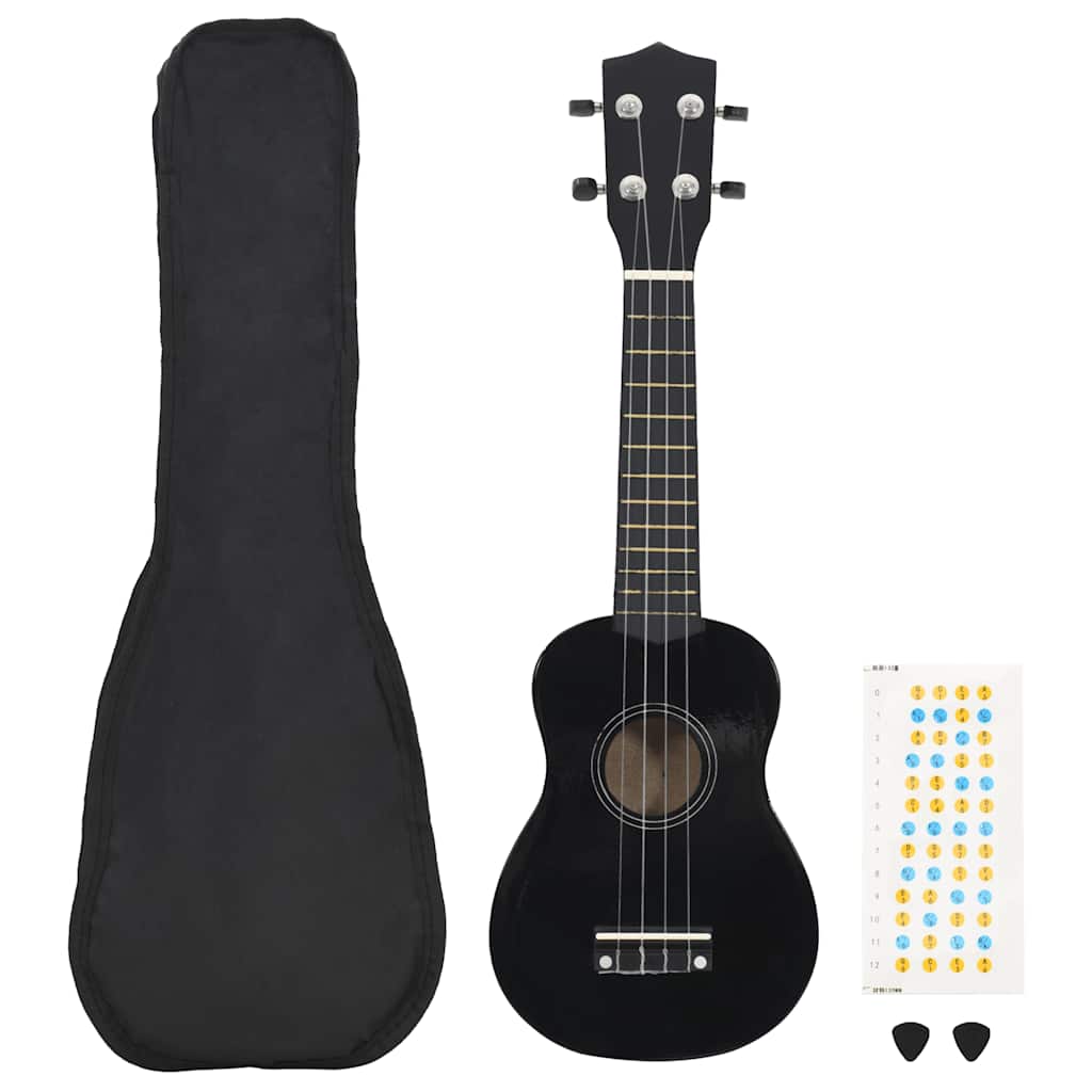 Sopran Ukulele Set mit Tasche, Schwarz, 23 Zoll