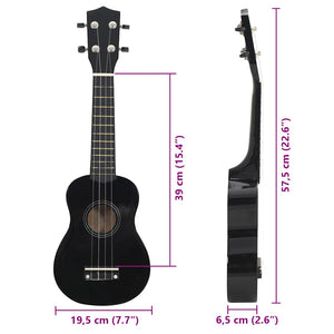 Sopran Ukulele Set mit Tasche, Schwarz, 23 Zoll