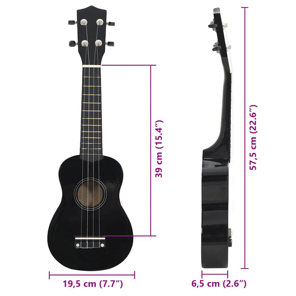 Sopran Ukulele Set mit Tasche, Schwarz, 23 Zoll