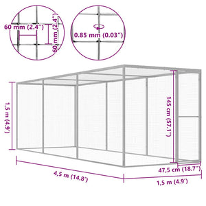 Katzenkäfig 4,5x1,5x1,5 m Verzinkter Stahl