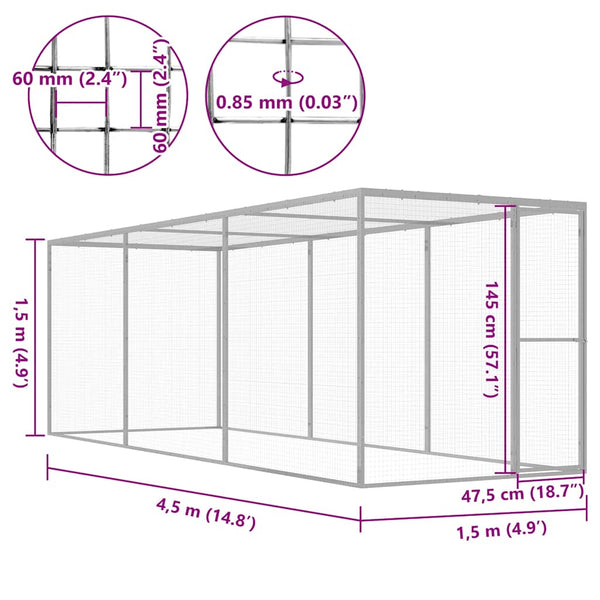 Katzenkäfig 4,5x1,5x1,5 m Verzinkter Stahl