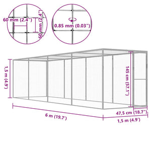 Katzenkäfig 6x1,5x1,5 m Verzinkter Stahl