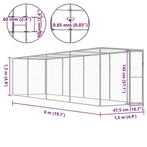 Katzenkäfig 6x1,5x1,5 m Verzinkter Stahl