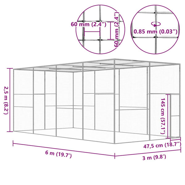 Katzenkäfig 6x3x2,5 m Verzinkter Stahl