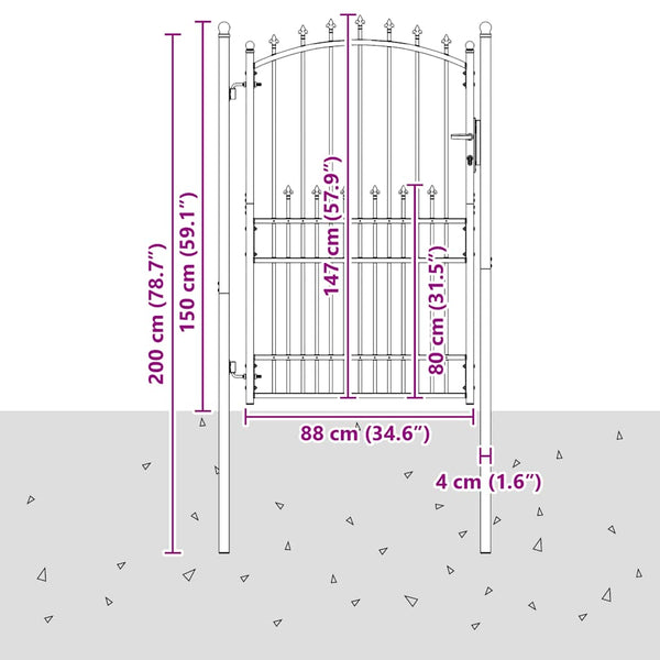 Zauntor EMMEN mit Spikes Stahl 104 x 147 cm Grün