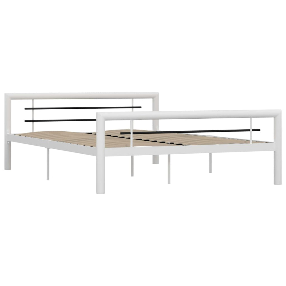 vidaXL Bed Frame White and Black Metal 160×200 cm