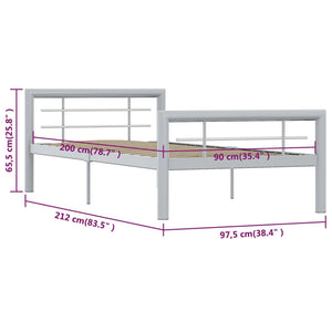 Bettgestell Grau und Weiß Metall 90×200 cm