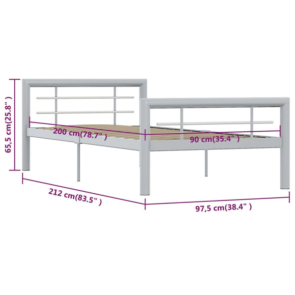 Bettgestell Grau und Weiß Metall 90×200 cm