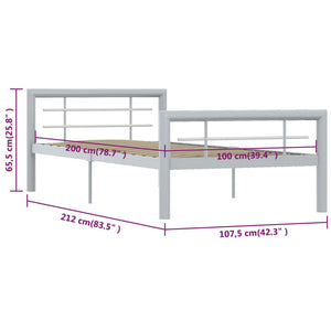 Bettgestell Grau und Weiß Metall 100 × 200 cm
