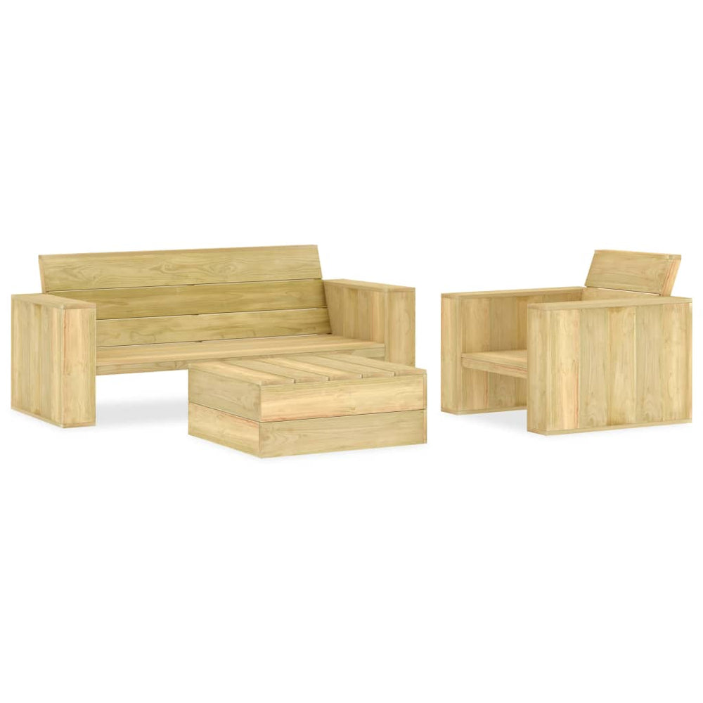 vidaXL Salon de jardin 3 pièces en pin imprégné