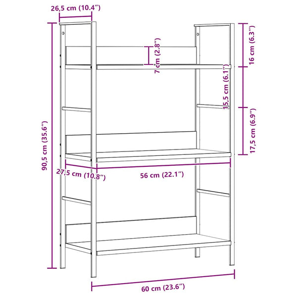 vidaXL Étagère à Livres 3 Tablettes Noir 60x27,6x90,5 cm Bois d'ingénierie