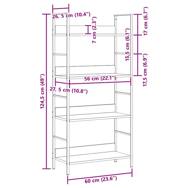 Bücherregal 4 Regalböden Schwarz 60×27,6×124,5 cm Holzwerkstoff