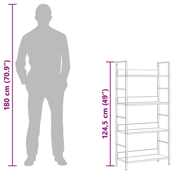 Bücherregal 4 Regalböden Schwarz 60×27,6×124,5 cm Holzwerkstoff