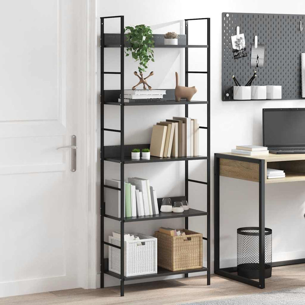 Bücherregal 5 Regalböden Schwarz 60x27,6x158,5 cm Holzwerkstoff