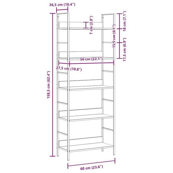 Bücherregal 5 Regalböden Schwarz 60x27,6x158,5 cm Holzwerkstoff