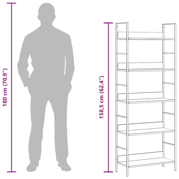 Bücherregal 5 Regalböden Schwarz 60x27,6x158,5 cm Holzwerkstoff