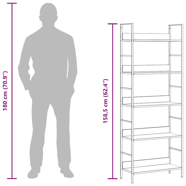 Bücherregal 5 Regalböden Weiß 60x27,6x158,5 cm Holzwerkstoff