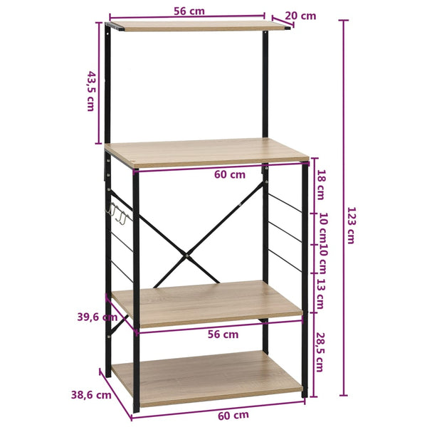 Mikrowellenregal Schwarz Eiche 60x39,6x123 cm Holzwerkstoff