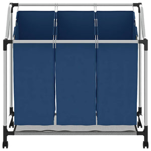 Wäschesortierer mit 3 Taschen Blau Stahl