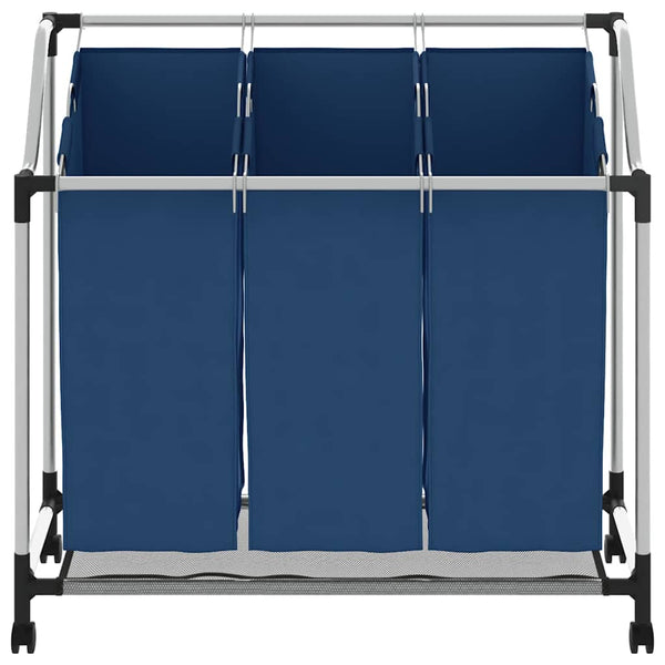 Wäschesortierer mit 3 Taschen Blau Stahl