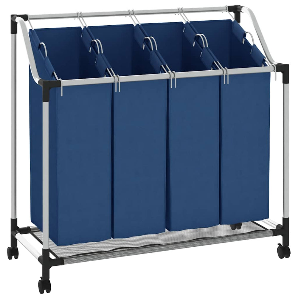 Wäschesortierer mit 4 Taschen Blau Stahl