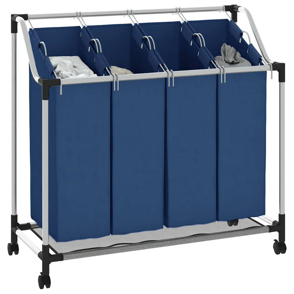 Wäschesortierer mit 4 Taschen Blau Stahl