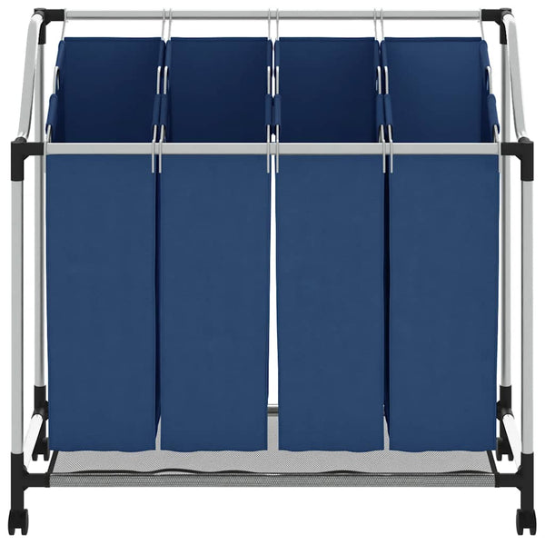 Wäschesortierer mit 4 Taschen Blau Stahl