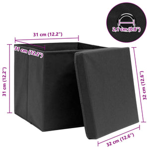 Aufbewahrungsboxen mit Deckeln 4 Stk. Schwarz 32x32x32 cm Stoff