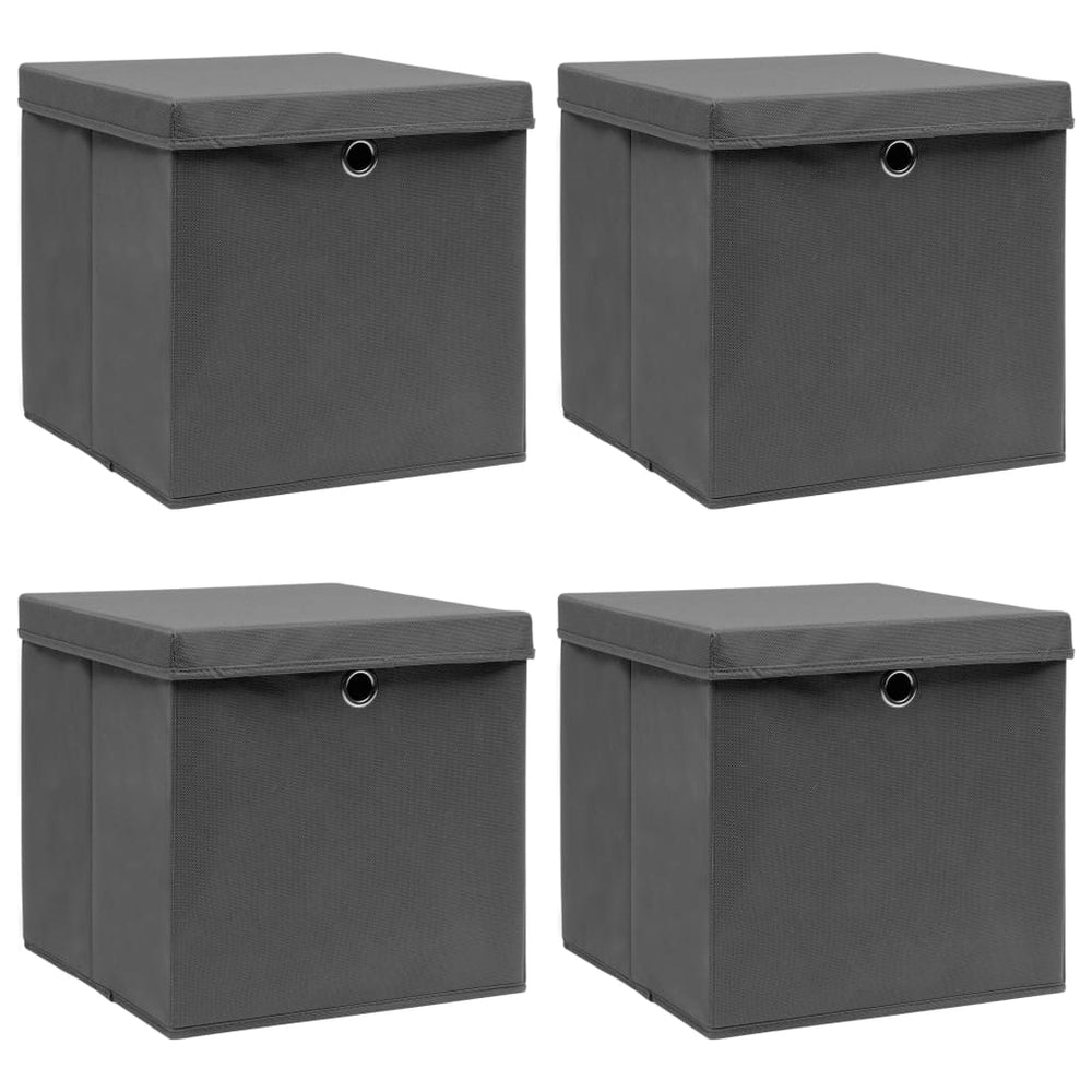 Aufbewahrungsboxen mit Deckeln 4 Stk. Grau 32x32x32 cm Stoff
