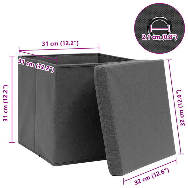 Aufbewahrungsboxen mit Deckeln 10 Stk. Grau 32x32x32 cm Stoff