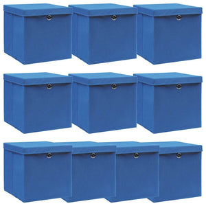Aufbewahrungsboxen mit Deckeln 10 Stk. Blau 32x32x32 cm Stoff