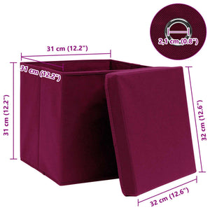 Aufbewahrungsboxen mit Deckeln 4Stk. Dunkelrot 32x32x32cm Stoff